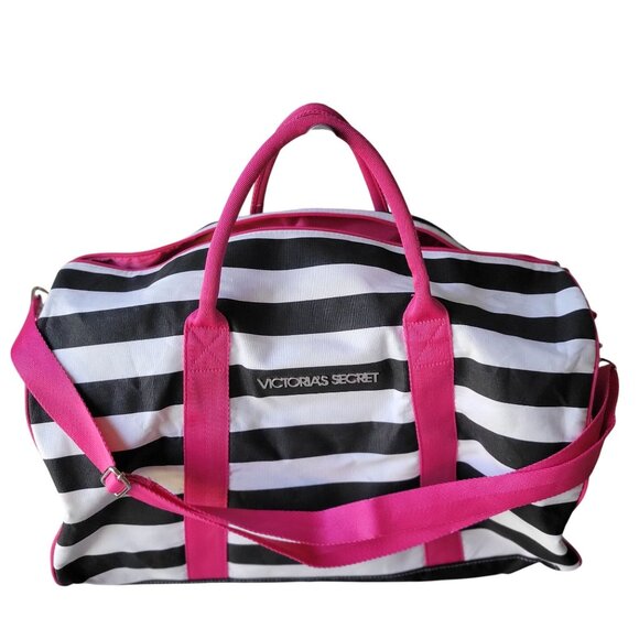 Victoria's Secret Weekender Striped Duffle Bag Adjustable Strap - Picture 4 of 11